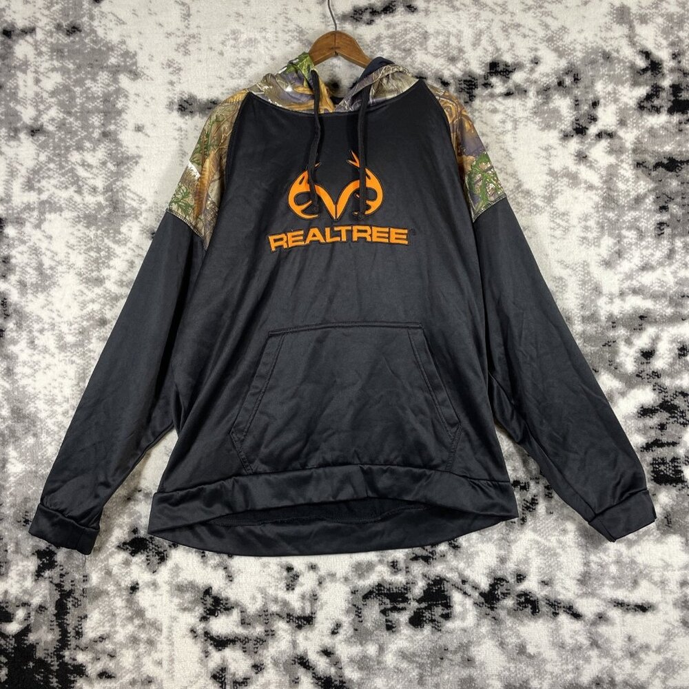 RealTree Hoodie Mens Size Extra Large Black Orange Logo Outdoors Casual Comfort